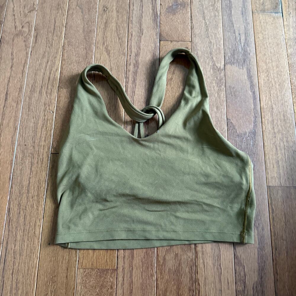 Aerie | Scoop Neck Green Sports Bra Strappy Back Athlesuire Activewear Gym Sz S